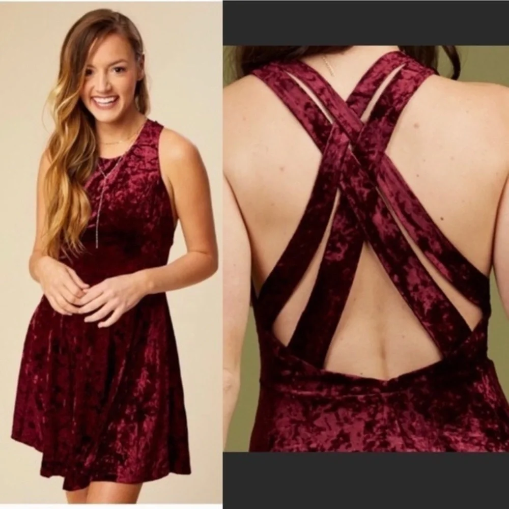 Altar’d State Hennepin Velvet Dress in Wine Tasting Size Small NWT